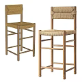 Natural Woven Bar Stools With Wooden Frame And Rattan Seat Backrest