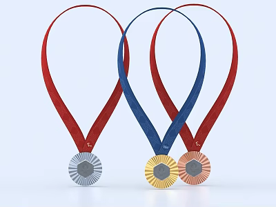 Decorative Ornament Set with Gold Silver Copper Medals and Red Blue Ribbons 3d model