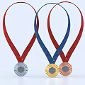 Decorative Ornament Set with Gold Silver Copper Medals and Red Blue Ribbons