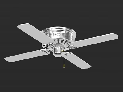 Stylish Silver Ceiling Fan With Four White Blades Decorative Mount And Pull Chain 3d model