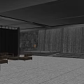 Modern Indoor Garden Landscape With Waterfall Wall Stone Wall And Wooden Seats