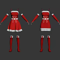 Red Spaghetti Strap Dress With White Trim Waist Belt Long Sleeves Red Thigh High Socks