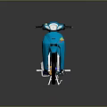 Stylish Blue Motorcycle With Black Seat Yellow Wheels Silver Exhaust And Colorful Decals