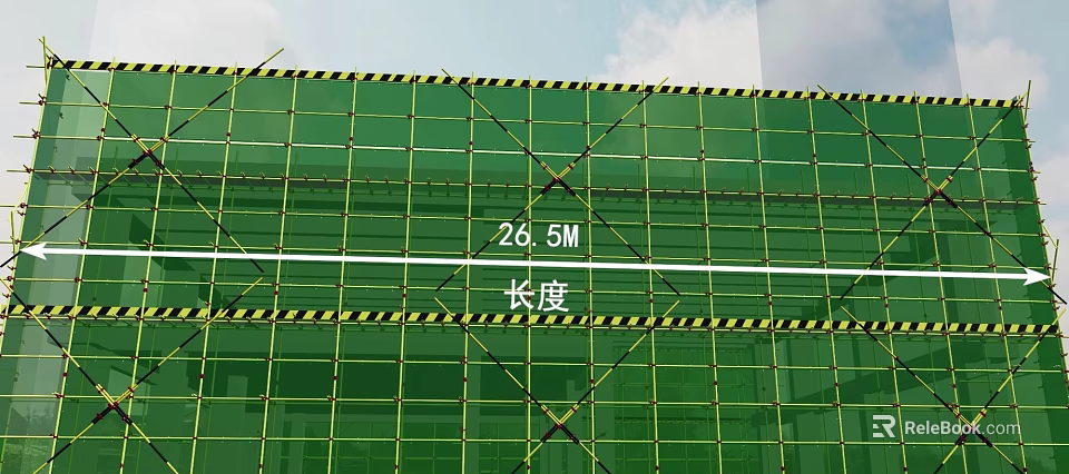 Green Construction Scaffolding Safety Net Structure With 26.5 Meters Length 3d model 