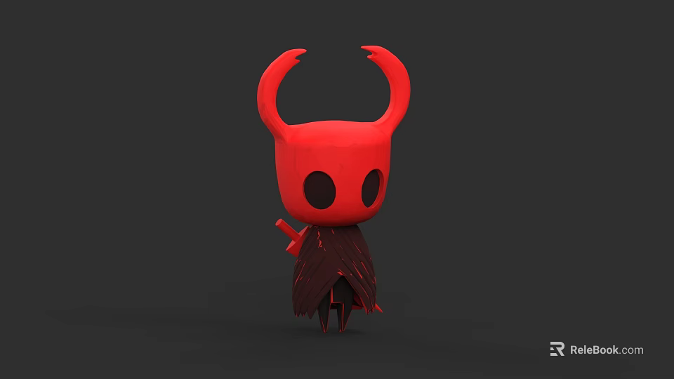 Cartoon Style Red Horned Game Character With Black Eyes And Cloak 3d model 