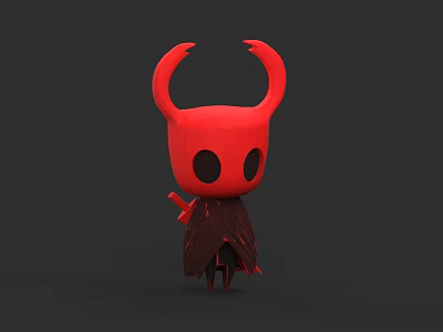 Cartoon Style Red Horned Game Character With Black Eyes And Cloak 3d model