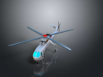 Cartoon Style Helicopter Model With Big Eyes Blue Windows Red Top And Silver Body 3d model