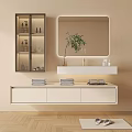 Modern Bathroom Vanity Cabinet Design With Backlit Mirror Green Plant And Sleek Storage