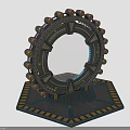 Circular Mechanical Structure Design With Base Platform Metal Gears Blue Accents And Yellow Stripes