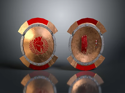 Ancient Medieval Ornate Shield With Red Gold Edges Emblem And Reflective Surface 3d model