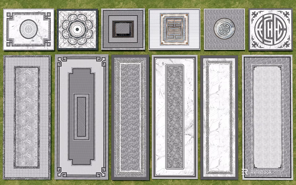 Garden Ornaments Decorative Paving Designs With Various Patterns And Stone Textures 3d model 