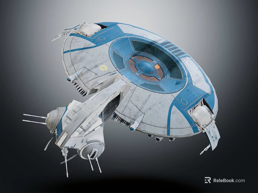 Futuristic Circular Spaceship 3D Model With Blue White Design And Transparent Cockpit 3d model 