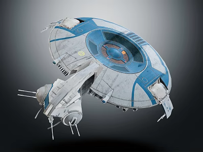 Futuristic Circular Spaceship 3D Model With Blue White Design And Transparent Cockpit 3d model