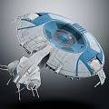 Futuristic Circular Spaceship 3D Model With Blue White Design And Transparent Cockpit