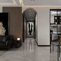 Modern Open Concept Living Dining Room Interior With Sofa Dining Table And Lighting 3d model