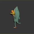 Green Cartoon Character With Lizard Features Yellow Head Decor And Red Shoes