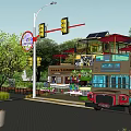 Commercial Complex Featuring Fresh Shopping Retail Bus Greenery And Street Facilities