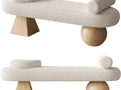 Modern Minimalist Sofa Bench With Soft Fabric Upholstery And Wooden Spherical Legs 3d model