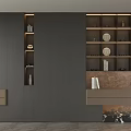 Modern Dark Colored Tea Cabinet With Open Closed Storage And Tea Sets In Interior Design 3d model