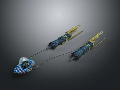 Car Suspension Components Featuring Yellow Black Shock Absorbers And Blue Parts 3d model