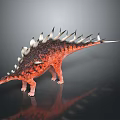 Stegosaurus Dinosaur With Red Brown Body Black Spots And White Spikes On Dark Background