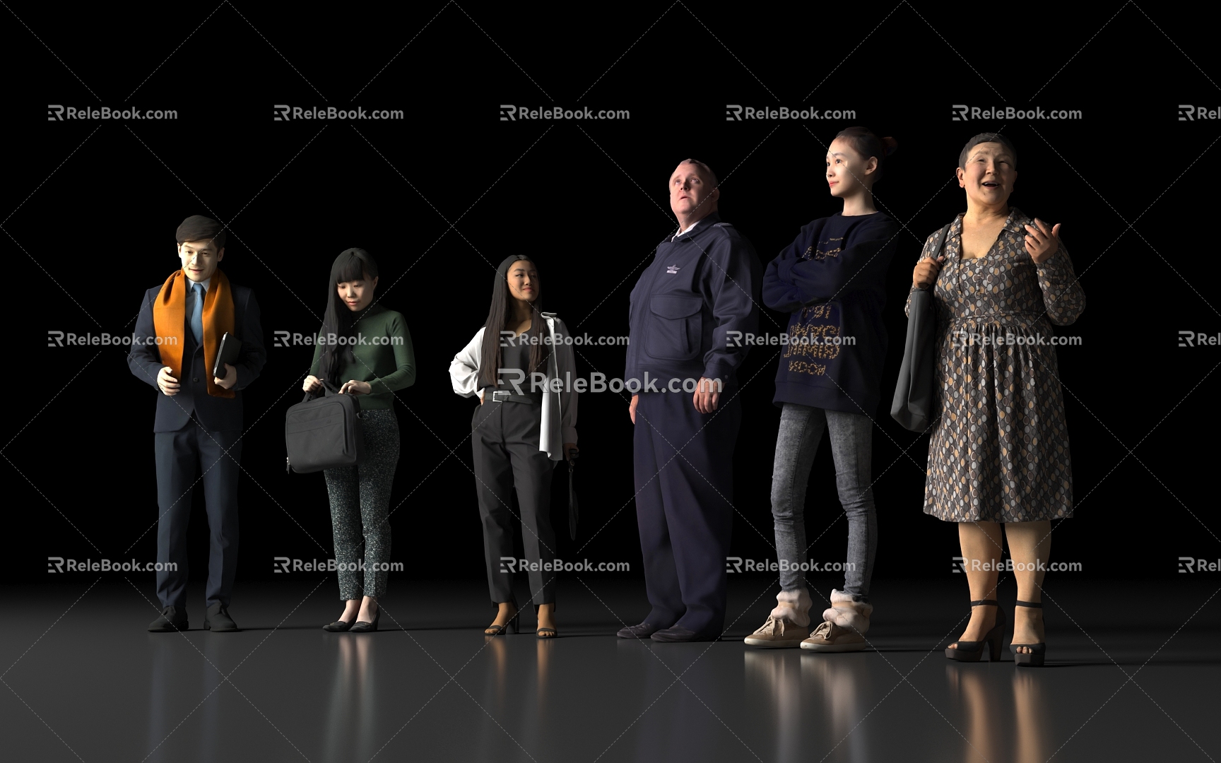 multi-person man woman adult waiter tourist pedestrian professional leisure ethnic asian european african human 3d model