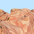 Red Rock Landscape With Wave Like Patterns And Standing Person Under Blue Sky 3d model