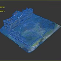Detailed Ruined Building Model With Overgrown Green Vegetation And Courtyard
