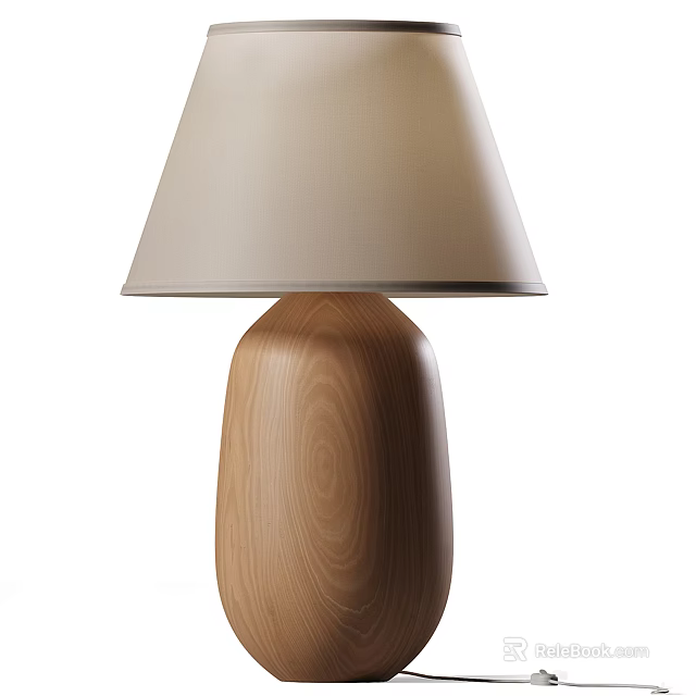 Natural Minimalist Table Lamp With Wooden Base And Beige Linen Shade For Home Decor 3d model 