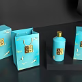 Elegant Blue Decorative Ornament Set With Crane Patterns Golden Text Boxes Gift Bags And Bottles