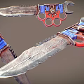 Mechanical Weapon Knife Featuring Wrench Knuckles And Serrated Metal Blade With Red Blue Accents