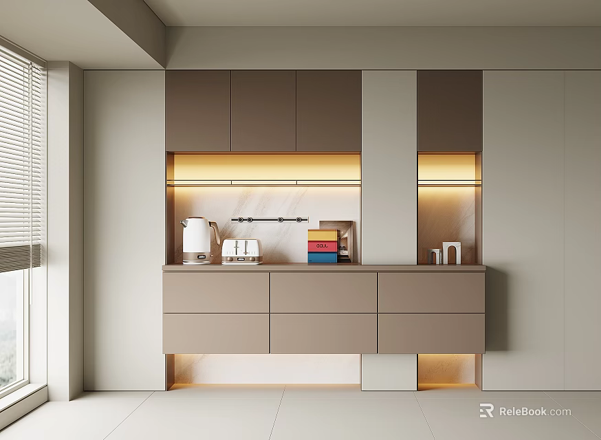Modern Wine Cabinet Design With Built in Lighting And Neutral Tones Interior 3d model 
