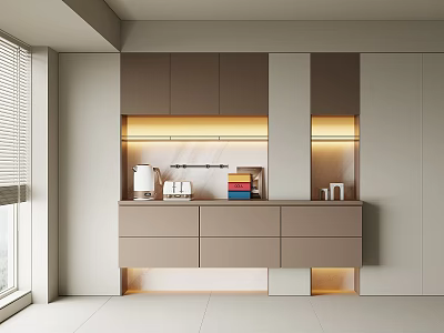 Modern Wine Cabinet Design With Built in Lighting And Neutral Tones Interior 3d model
