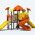 Colorful Kids Outdoor Playground Equipment With Yellow Orange Slides And Canopy Roof
