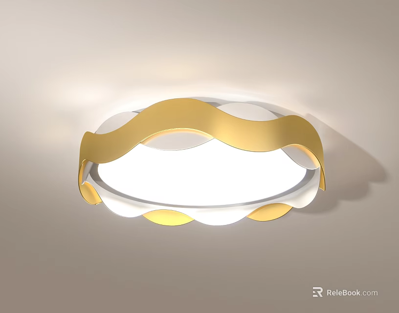 Modern Circular Ceiling Light With Golden Wavy Design And White Illumination 3d model