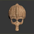 Wooden Carved Mask With Intricate Facial Organs And Hair Texture Design