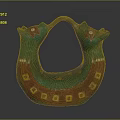 Ancient Ceramic Vessel With Double Head Design And Green Red Yellow Decorations