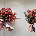 Decorative Ornament Set With Pink Red Roses And Pink Black Wrapping Floral Arrangement
