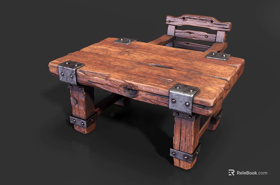 Rustic Wooden Outdoor Sofa With Sturdy Construction And Metal Rivets 3d model 