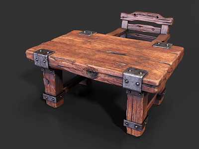 Rustic Wooden Outdoor Sofa With Sturdy Construction And Metal Rivets 3d model