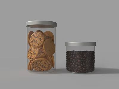 Clear Glass Jars Containing Chocolate Chip Cookies And Coffee Beans 3d model