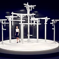 White Chinese Style Art Installation With Interconnected Structures And Female Figure On Circular Platform