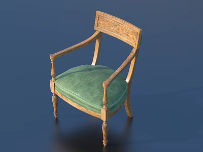 Vintage Style Leisure Chair With Wooden Frame Green Padded Seat And Carved Armrests 3d model