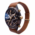 Luxury Black Dial Wristwatch With Brown Leather Strap Golden Hands And Chronograph Function