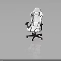 White Gaming Chair with Gray Accents Black Armrests and Brown Wheeled Base