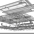 Suspended Ceiling Structure With Metal Framework And Pipe Installation Layout Design 3d model