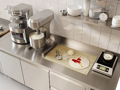 Modern noodle cake embryo bakery kitchen rolling noodles pasta making stainless steel cabinet 3d model