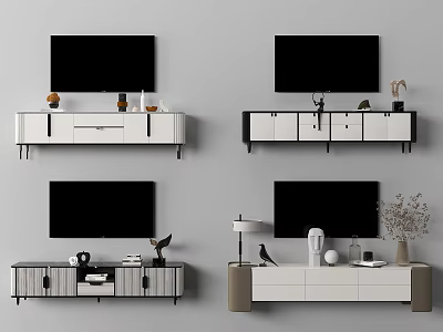 Modern TV Stand Designs With Drawers Cabinets TV And Decorative Items On Wall 3d model