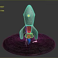Vintage Metal Rocket Model With Ladder Miniature Figure On Circular Moon Surface Platform