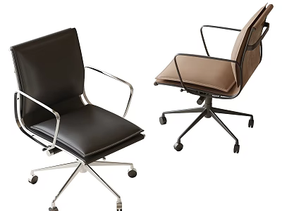 Modern Black And Brown Leather Office Chair With Metal Frame And Wheels 3d model